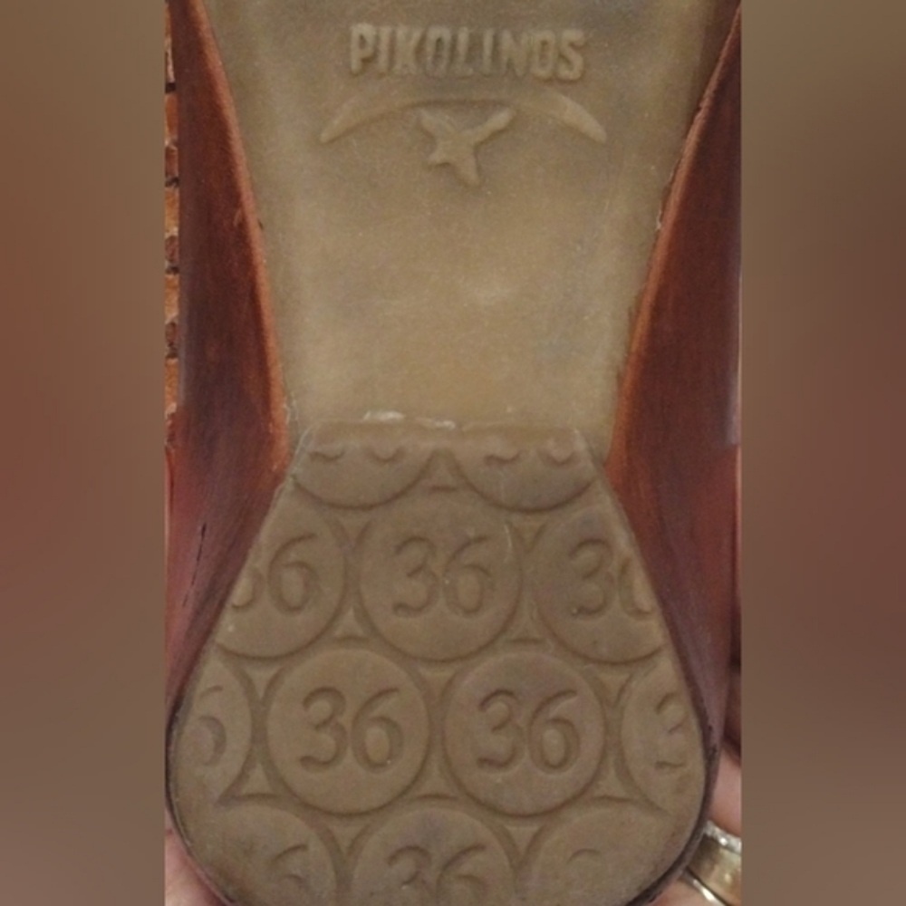 Pikolinos Floral Laser Cut Tan Leather Slingback Sandals US 6 Boho Summer Chic - Picture 12 of 15